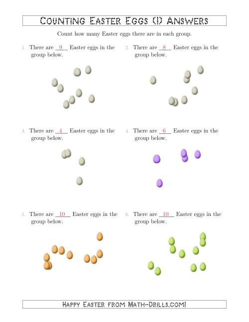 The Counting up to 10 Easter Eggs in Scattered Arrangements (I) Math Worksheet Page 2