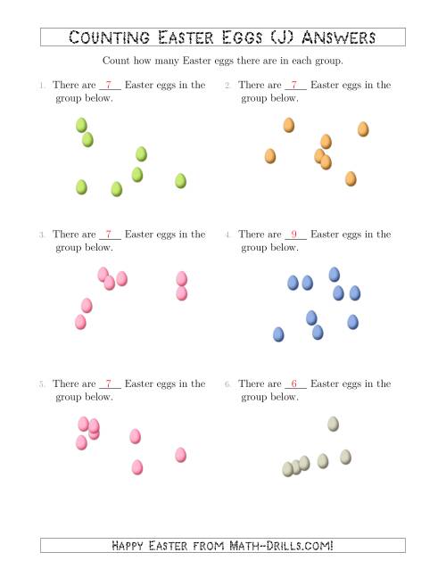 The Counting up to 10 Easter Eggs in Scattered Arrangements (J) Math Worksheet Page 2