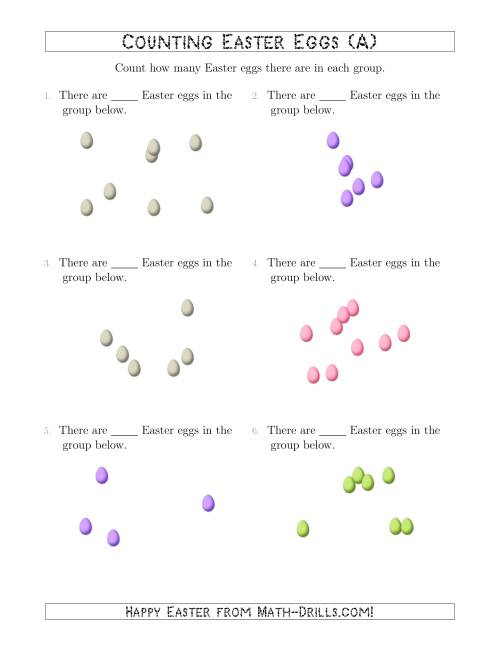 The Counting up to 10 Easter Eggs in Scattered Arrangements (All) Math Worksheet