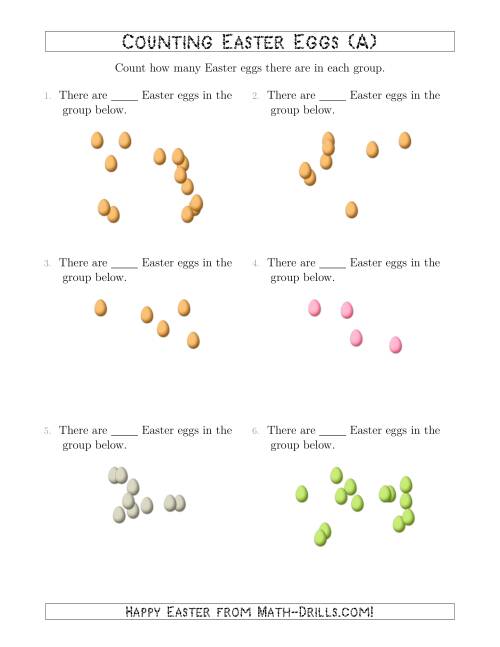 The Counting up to 20 Easter Eggs in Scattered Arrangements (A) Math Worksheet
