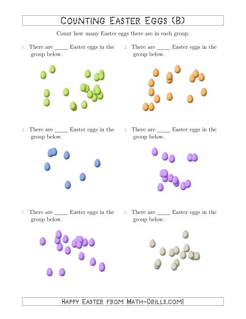 The Counting up to 20 Easter Eggs in Scattered Arrangements (B) Math Worksheet