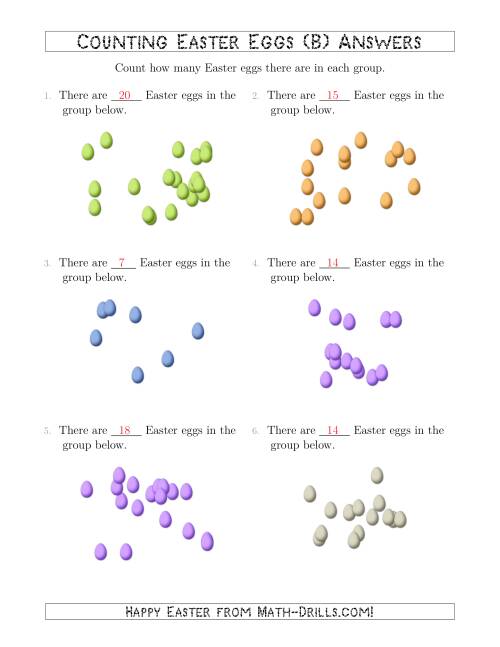 The Counting up to 20 Easter Eggs in Scattered Arrangements (B) Math Worksheet Page 2