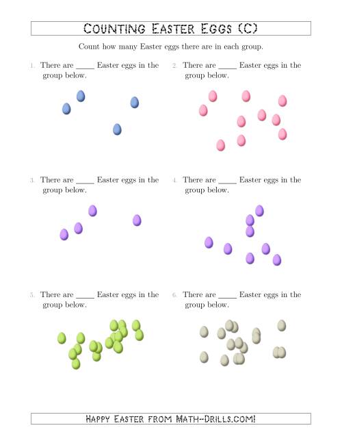 The Counting up to 20 Easter Eggs in Scattered Arrangements (C) Math Worksheet