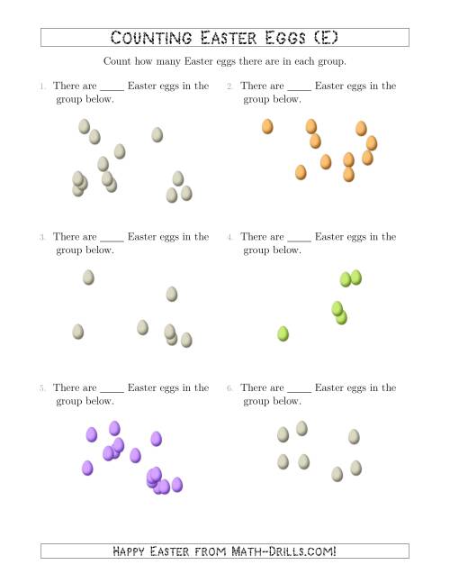The Counting up to 20 Easter Eggs in Scattered Arrangements (E) Math Worksheet