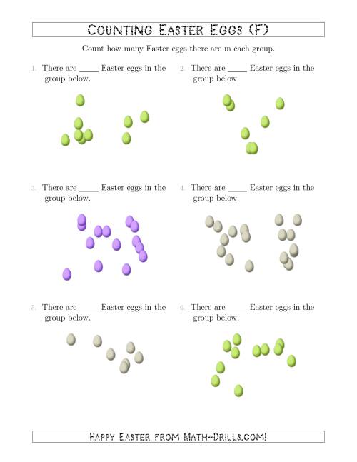 The Counting up to 20 Easter Eggs in Scattered Arrangements (F) Math Worksheet