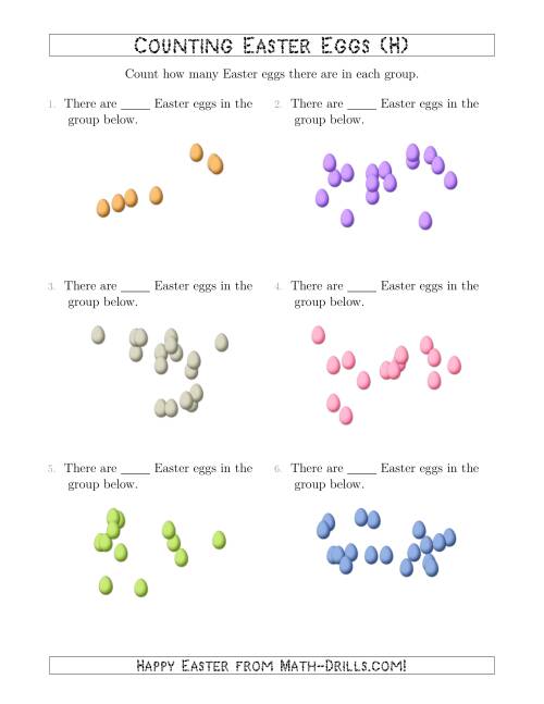 The Counting up to 20 Easter Eggs in Scattered Arrangements (H) Math Worksheet