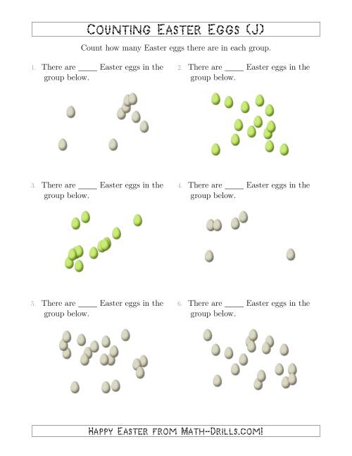 The Counting up to 20 Easter Eggs in Scattered Arrangements (J) Math Worksheet
