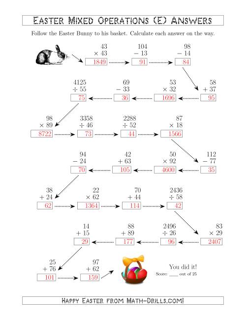 The Follow the Easter Bunny 2-Digit Mixed Operations (E) Math Worksheet Page 2