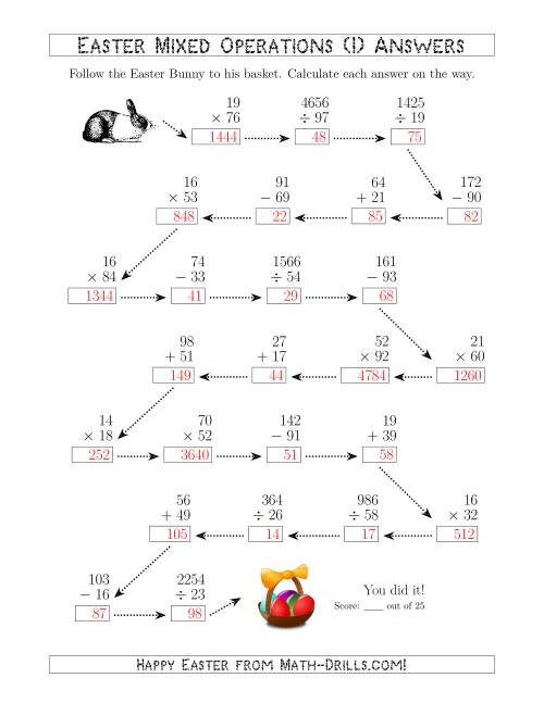 The Follow the Easter Bunny 2-Digit Mixed Operations (I) Math Worksheet Page 2