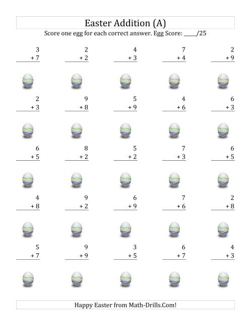 The Easter Addition with Easter Icon Scoring (Sums to 18) (A) Math Worksheet