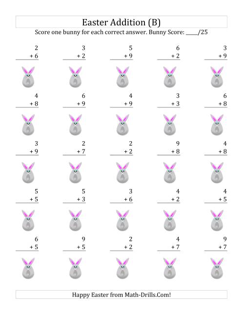 The Easter Addition with Easter Icon Scoring (Sums to 18) (B) Math Worksheet