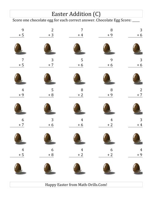 The Easter Addition with Easter Icon Scoring (Sums to 18) (C) Math Worksheet