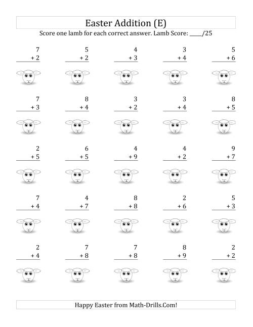 The Easter Addition with Easter Icon Scoring (Sums to 18) (E) Math Worksheet