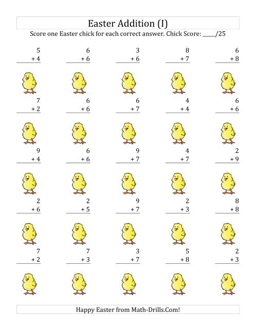The Easter Addition with Easter Icon Scoring (Sums to 18) (I) Math Worksheet