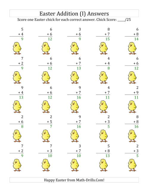 The Easter Addition with Easter Icon Scoring (Sums to 18) (I) Math Worksheet Page 2