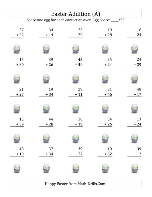 The Easter Addition with Easter Icon Scoring (Sums to 98) (A) Math Worksheet