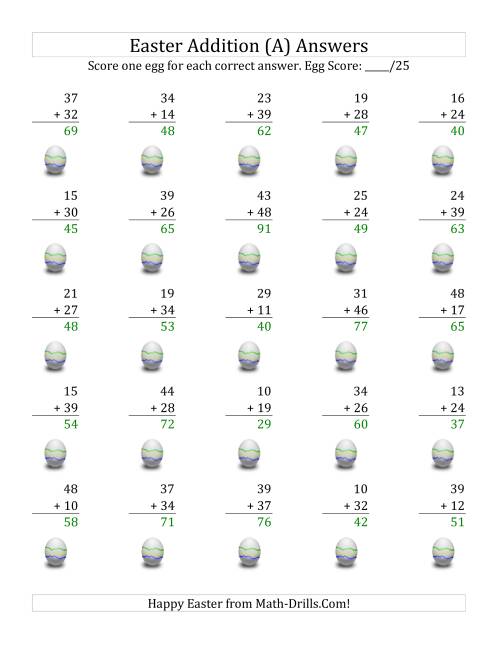 The Easter Addition with Easter Icon Scoring (Sums to 98) (A) Math Worksheet Page 2