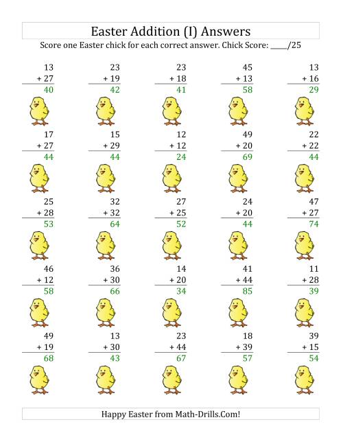 The Easter Addition with Easter Icon Scoring (Sums to 98) (I) Math Worksheet Page 2
