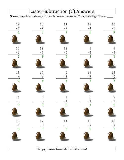The Easter Subtraction with Easter Icon Scoring (Minuends to 18) (C) Math Worksheet Page 2