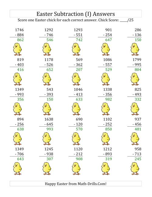 The Easter Subtraction with Easter Icon Scoring (Minuends to 1998) (I) Math Worksheet Page 2