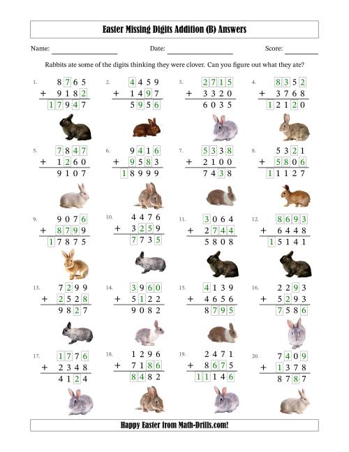 The Easter Missing Digits Addition (Harder Version) (B) Math Worksheet Page 2