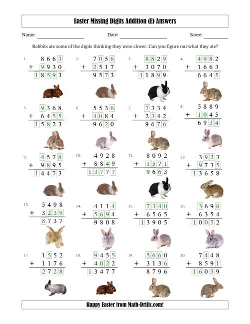 The Easter Missing Digits Addition (Harder Version) (E) Math Worksheet Page 2