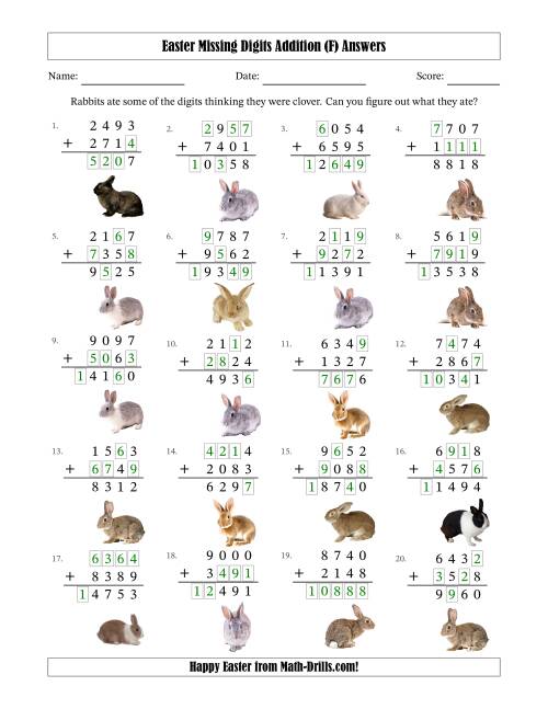 The Easter Missing Digits Addition (Harder Version) (F) Math Worksheet Page 2