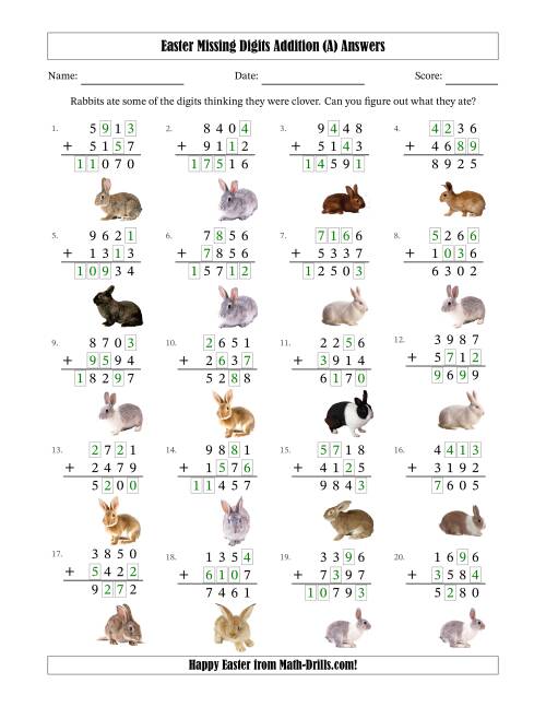 The Easter Missing Digits Addition (Harder Version) (All) Math Worksheet Page 2