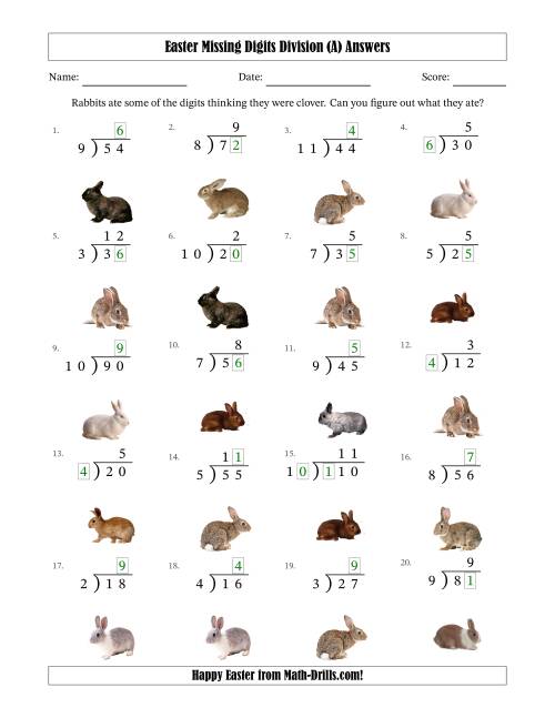 The Easter Missing Digits Division (Easier Version) (A) Math Worksheet Page 2