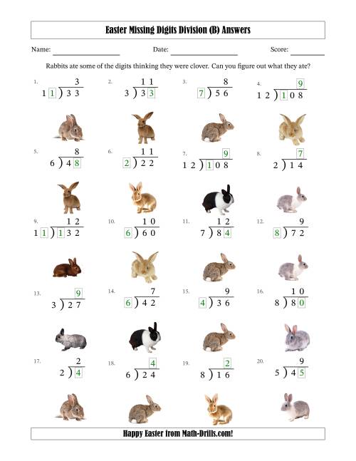 The Easter Missing Digits Division (Easier Version) (B) Math Worksheet Page 2