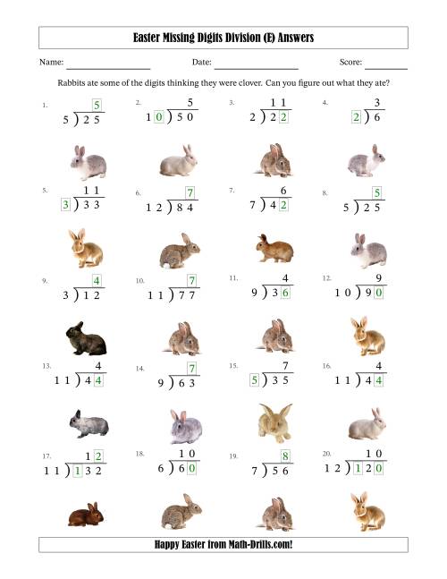 The Easter Missing Digits Division (Easier Version) (E) Math Worksheet Page 2