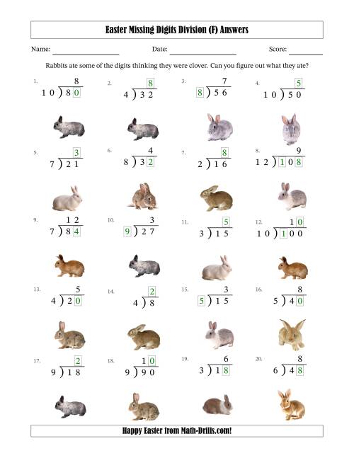 The Easter Missing Digits Division (Easier Version) (F) Math Worksheet Page 2
