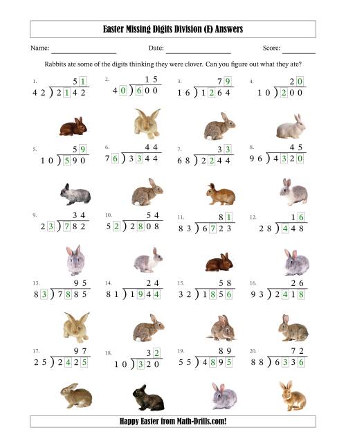 The Easter Missing Digits Division (Harder Version) (E) Math Worksheet Page 2