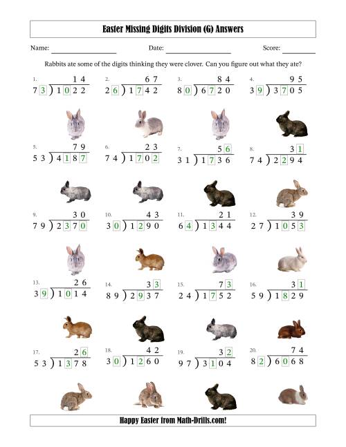 The Easter Missing Digits Division (Harder Version) (G) Math Worksheet Page 2