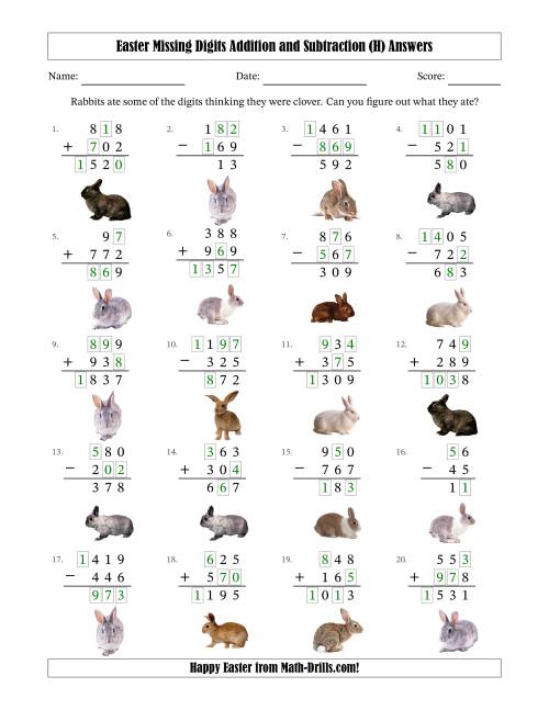 The Easter Missing Digits Addition and Subtraction (Easier Version) (H) Math Worksheet Page 2