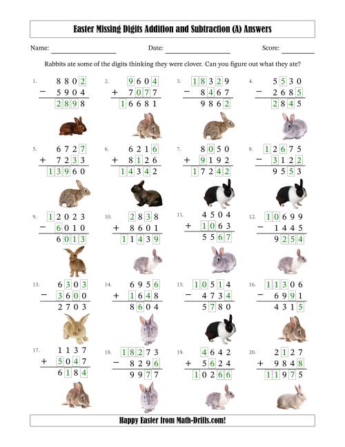 The Easter Missing Digits Addition and Subtraction (Harder Version) (A) Math Worksheet Page 2