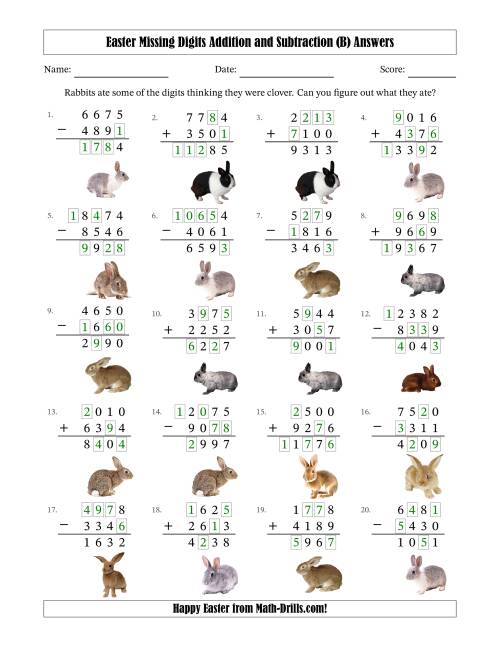 The Easter Missing Digits Addition and Subtraction (Harder Version) (B) Math Worksheet Page 2