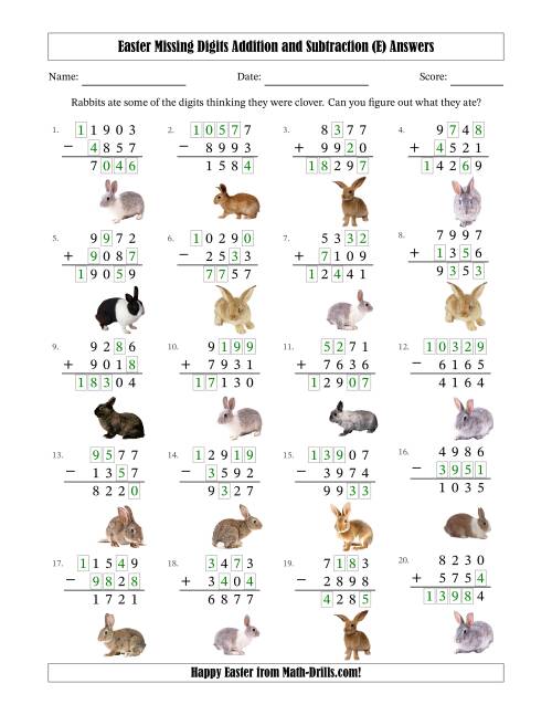 The Easter Missing Digits Addition and Subtraction (Harder Version) (E) Math Worksheet Page 2