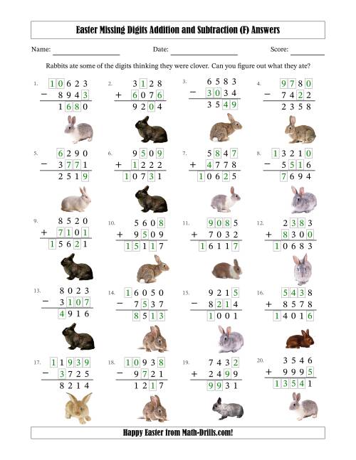 The Easter Missing Digits Addition and Subtraction (Harder Version) (F) Math Worksheet Page 2