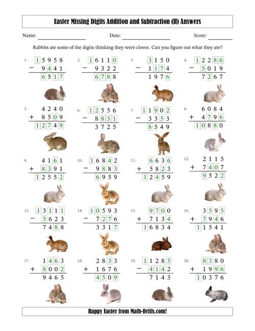 The Easter Missing Digits Addition and Subtraction (Harder Version) (H) Math Worksheet Page 2