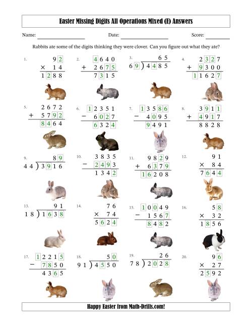 The Easter Missing Digits All Operations Mixed (Harder Version) (E) Math Worksheet Page 2