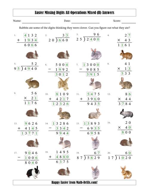 The Easter Missing Digits All Operations Mixed (Harder Version) (H) Math Worksheet Page 2
