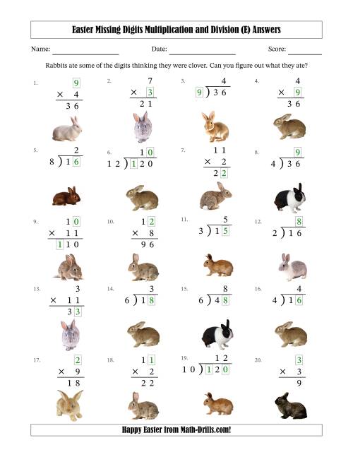 The Easter Missing Digits Multiplication and Division (Easier Version) (E) Math Worksheet Page 2