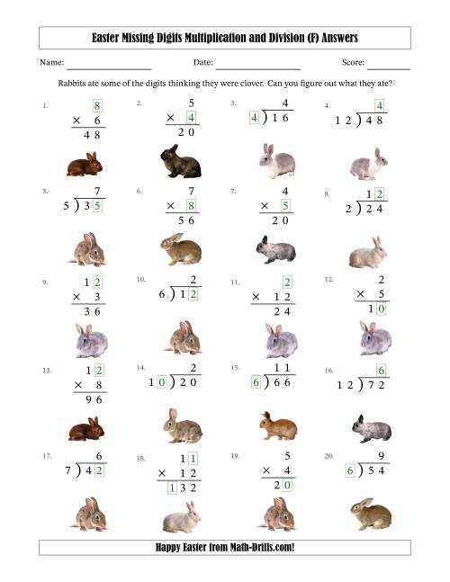 The Easter Missing Digits Multiplication and Division (Easier Version) (F) Math Worksheet Page 2