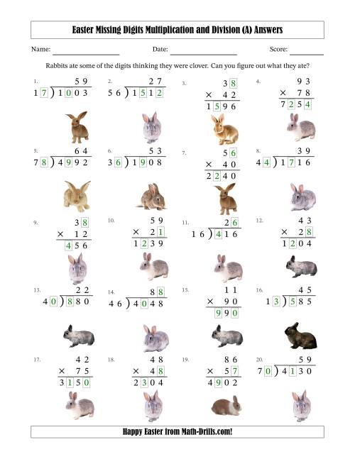 The Easter Missing Digits Multiplication and Division (Harder Version) (A) Math Worksheet Page 2