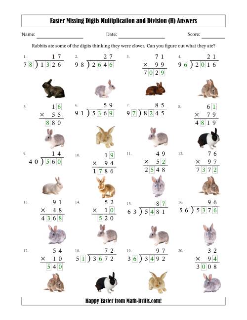 The Easter Missing Digits Multiplication and Division (Harder Version) (H) Math Worksheet Page 2