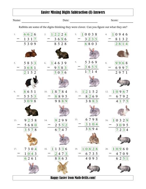 The Easter Missing Digits Subtraction (Harder Version) (E) Math Worksheet Page 2