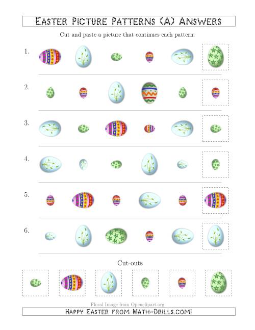 The Easter Egg Picture Patterns with Shape, Size and Rotation Attributes (A) Math Worksheet Page 2
