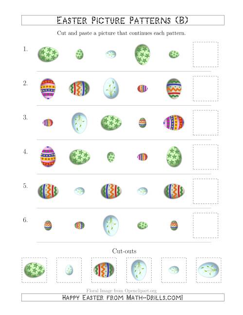 The Easter Egg Picture Patterns with Shape, Size and Rotation Attributes (B) Math Worksheet