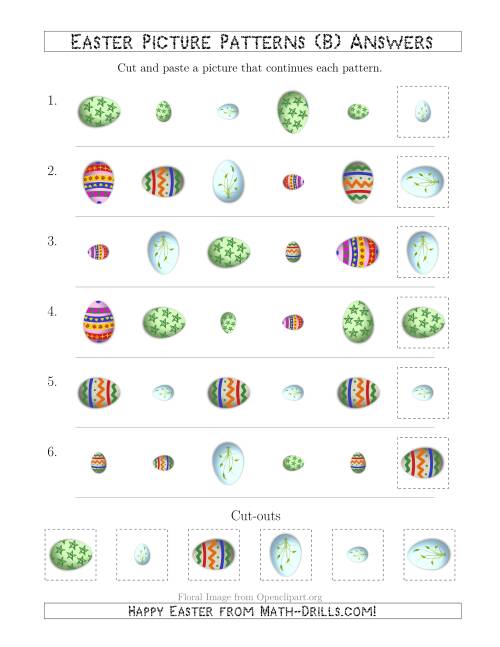 The Easter Egg Picture Patterns with Shape, Size and Rotation Attributes (B) Math Worksheet Page 2